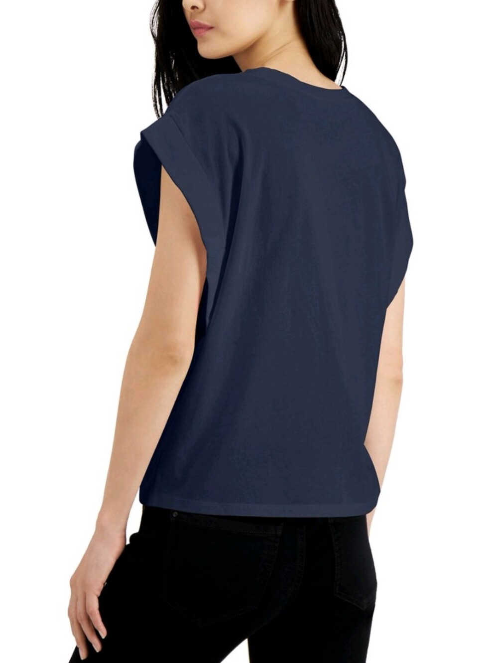 INC Oversized Cuffed Drop Sleeve Tee - Size Small Womens - Navy Blue